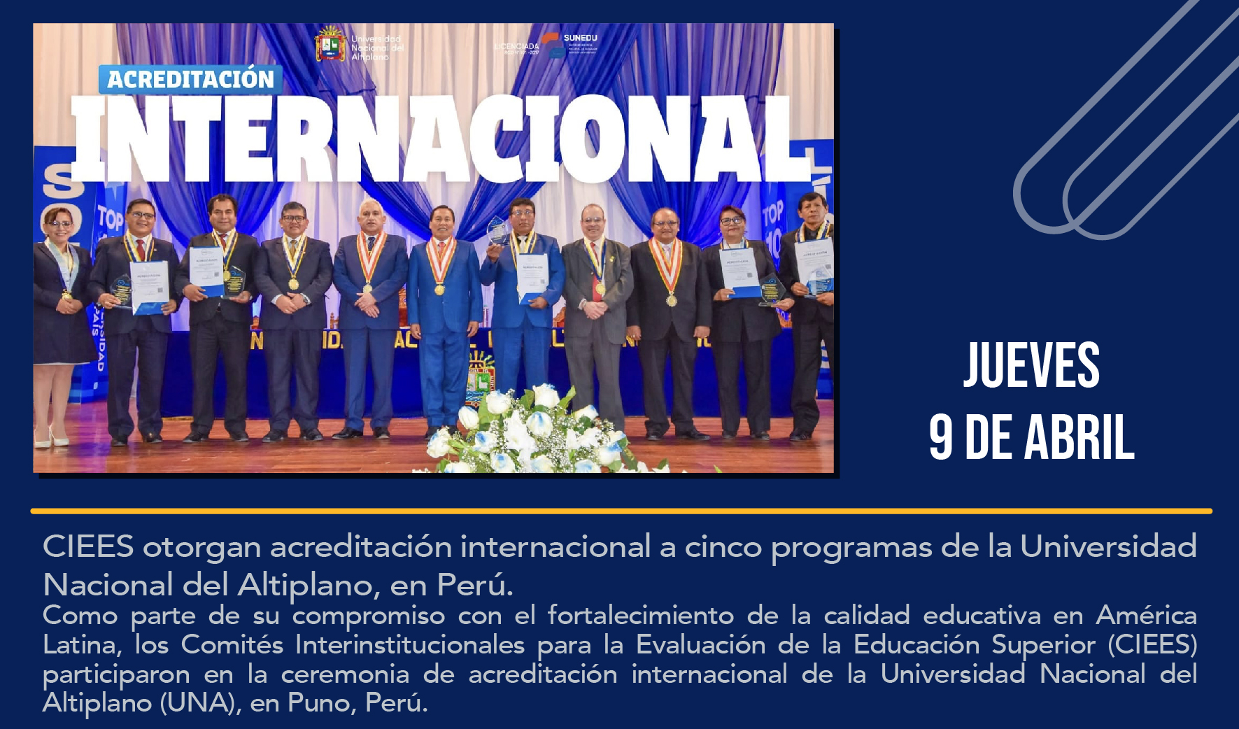 CIEES grants international accreditation to five programs of the Universidad Nacional del Altiplano, in Peru
